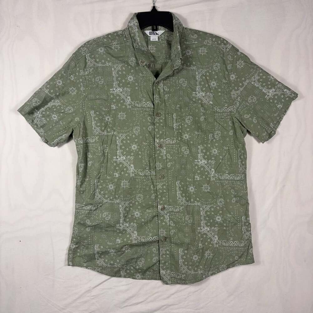 Eddie Bauer Bandana Short Sleeve Shirt Size L Green Cotton